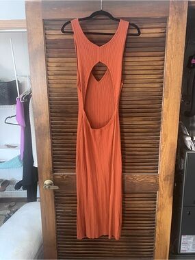 Ribbed Cutout Midi Dress - Rust Orange
